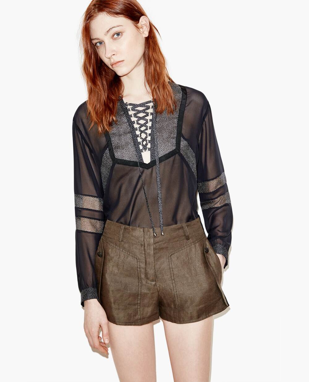 The Kooples Plumetis Top Little Dots Chiffon Black Size XS